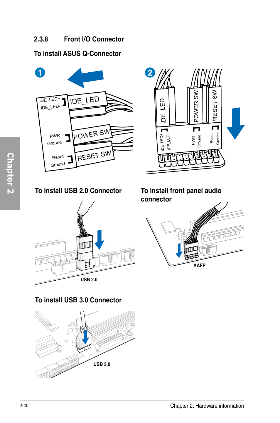 8 front i/o connector, Front i/o connector -40, Chapter 2 | Asus P8Z68-V PRO/GEN3 User Manual | Page 58 / 146