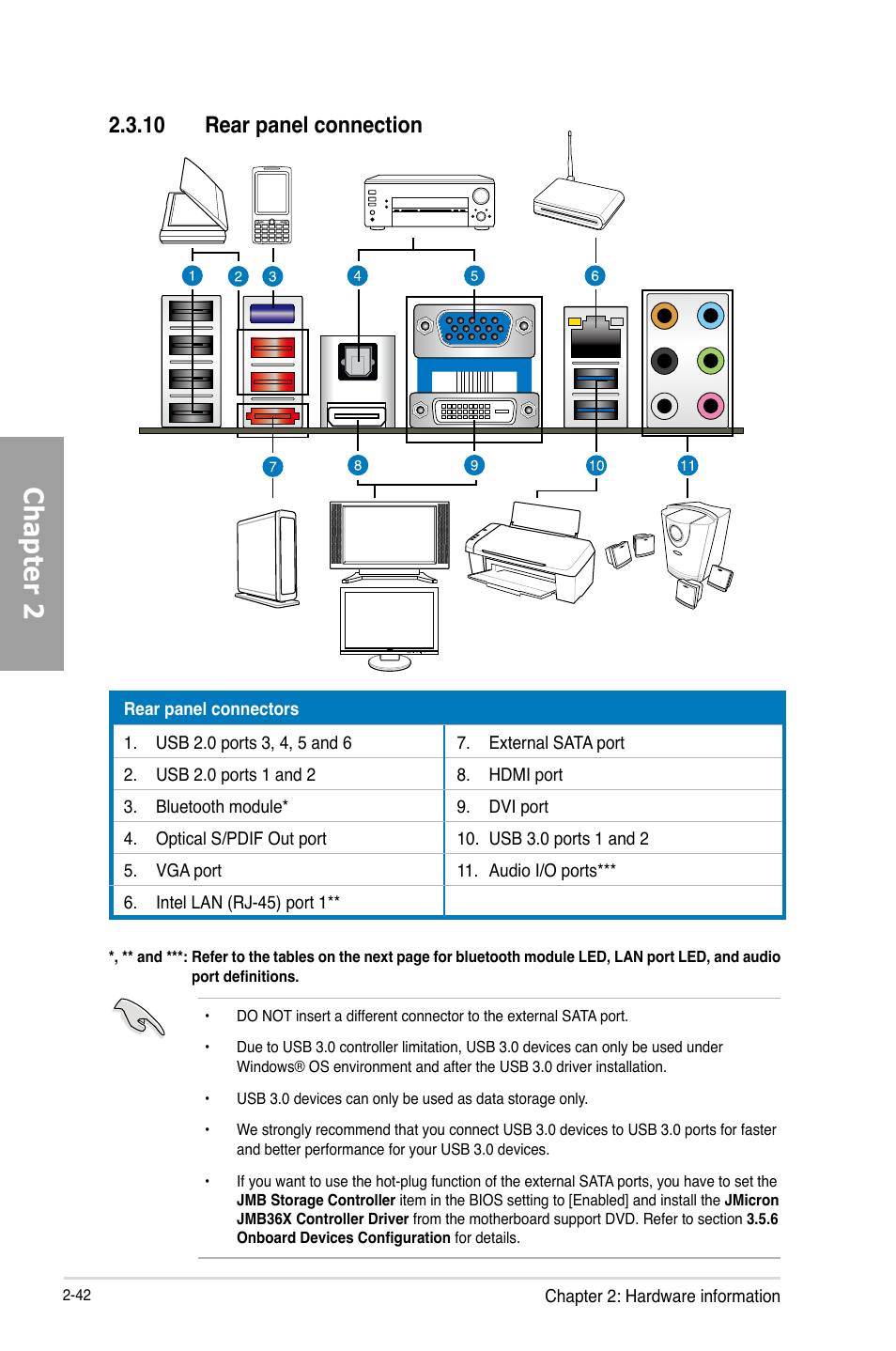 10 rear panel connection, Rear panel connection -42, Chapter 2 | Asus P8Z68-V PRO/GEN3 User Manual | Page 60 / 146