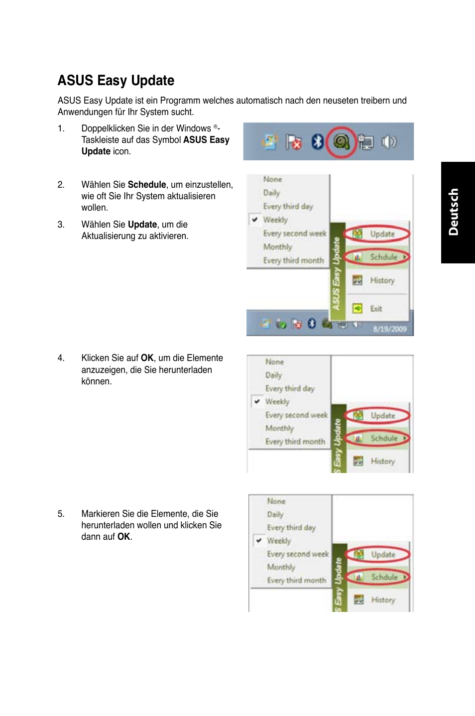 Asus easy update, Asus.easy.update, Deutsch d eutsch | Asus CP3130 User Manual | Page 125 / 480