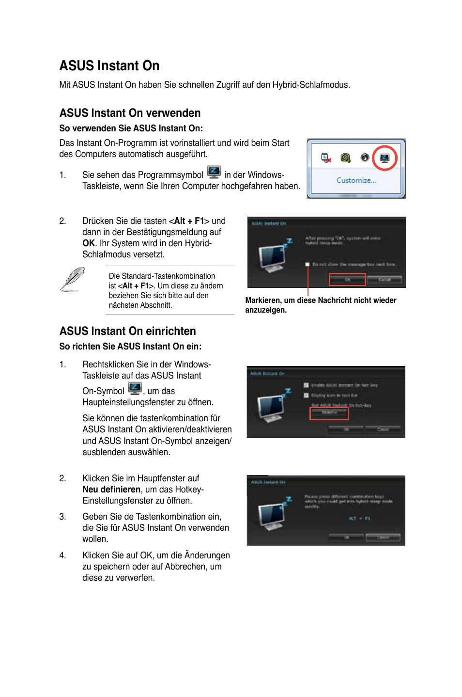 Asus instant on, Asus instant on 4, Asus.instant.on | Asus.instant.on.verwenden, Asus.instant.on.einrichten | Asus CP3130 User Manual | Page 126 / 480