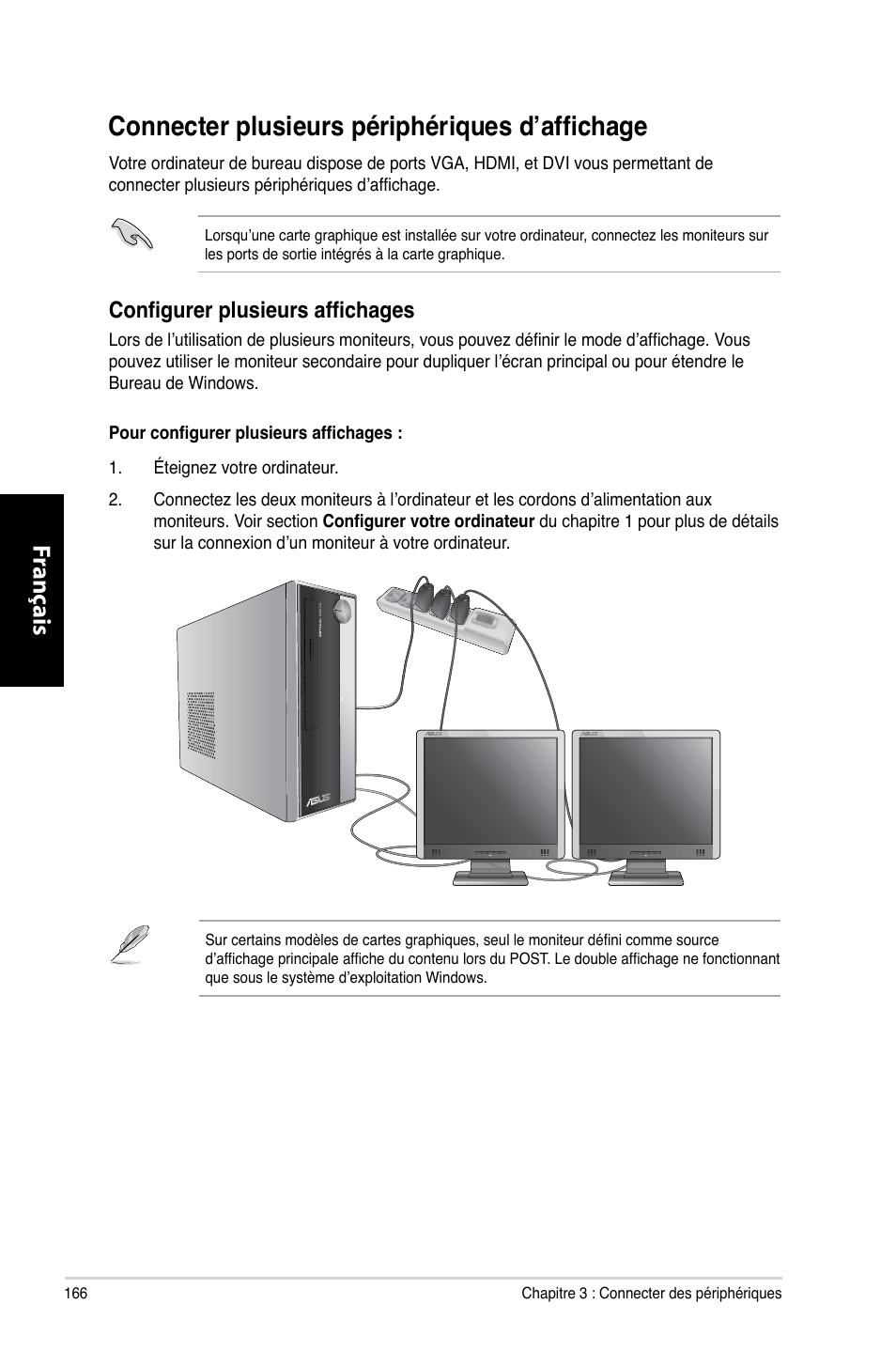 Connecter plusieurs périphériques d’affichage, Fr ançais fr ançais fr ançais fr ançais | Asus CP3130 User Manual | Page 168 / 480