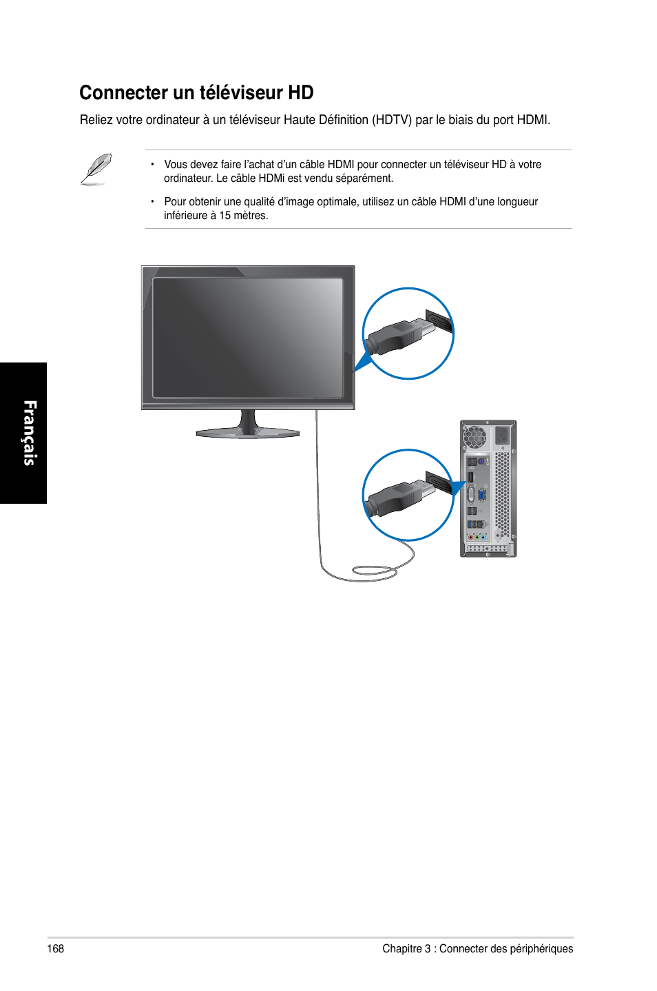 Connecter un téléviseur hd, Connecter.un.téléviseur.hd, Fr ançais fr ançais | Asus CP3130 User Manual | Page 170 / 480