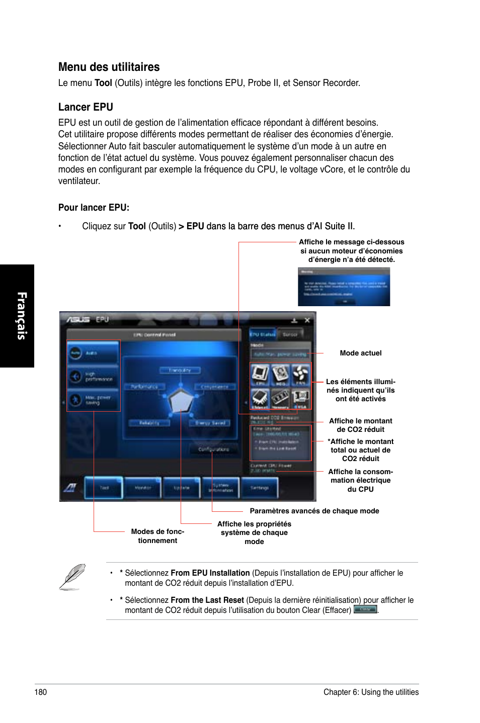 Fr ançais fr ançais fr ançais fr ançais, Menu.des.utilitaires | Asus CP3130 User Manual | Page 182 / 480