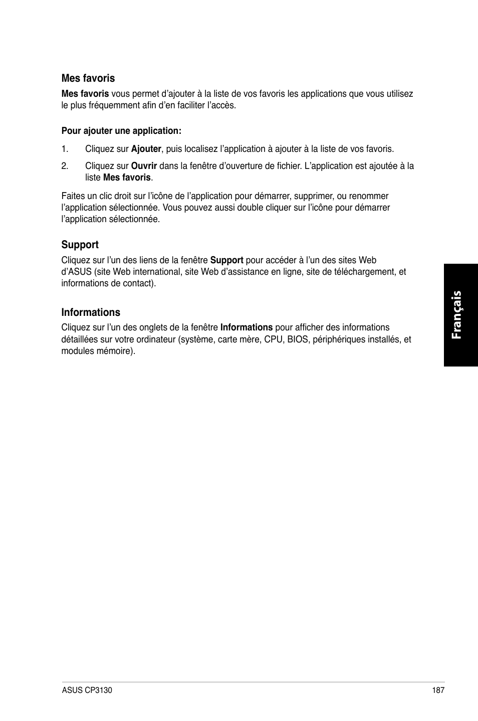 Fr ançais fr ançais | Asus CP3130 User Manual | Page 189 / 480