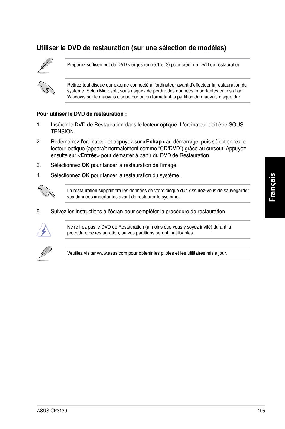 Fr ançais fr ançais | Asus CP3130 User Manual | Page 197 / 480