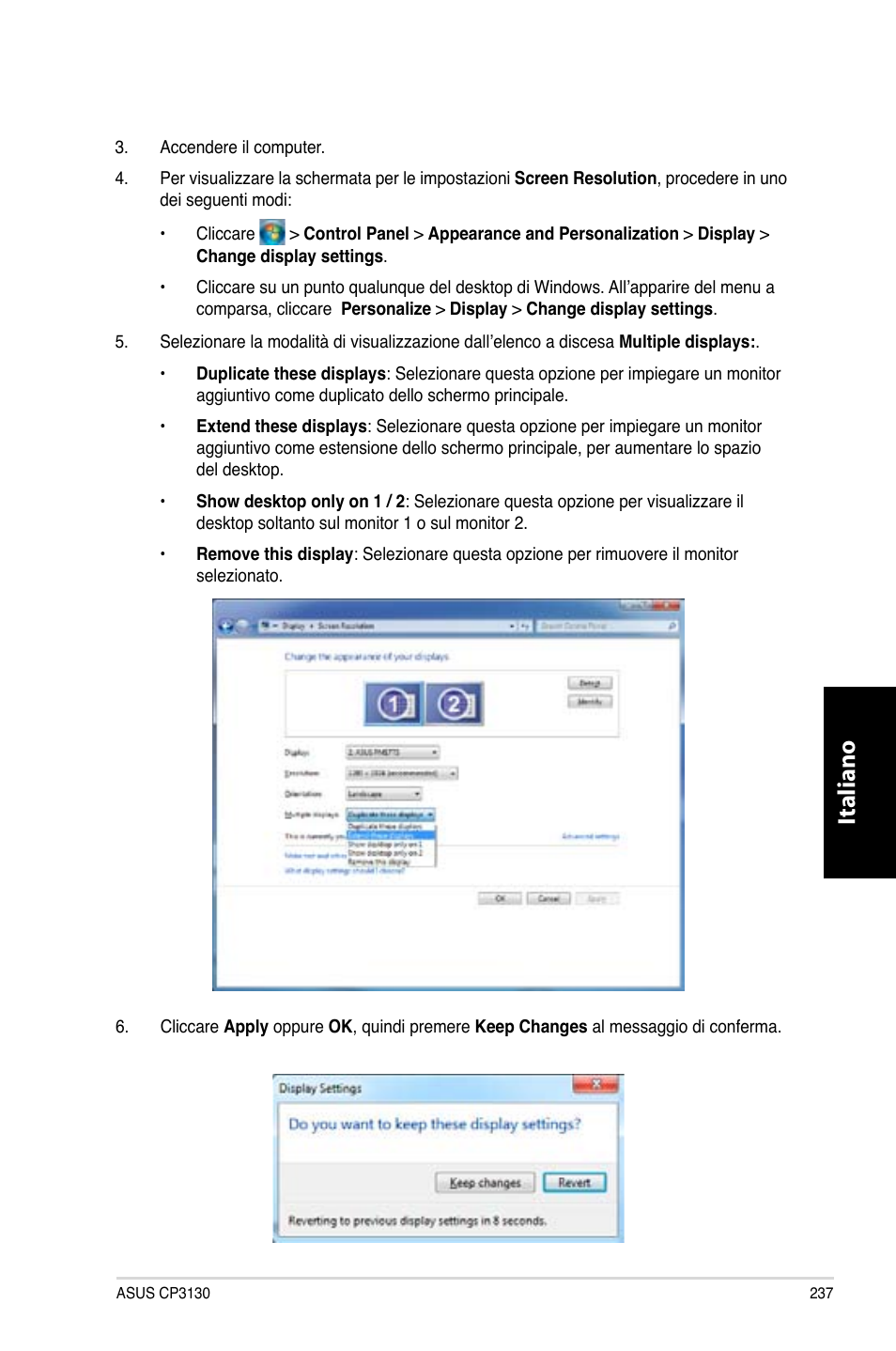 Italiano | Asus CP3130 User Manual | Page 239 / 480