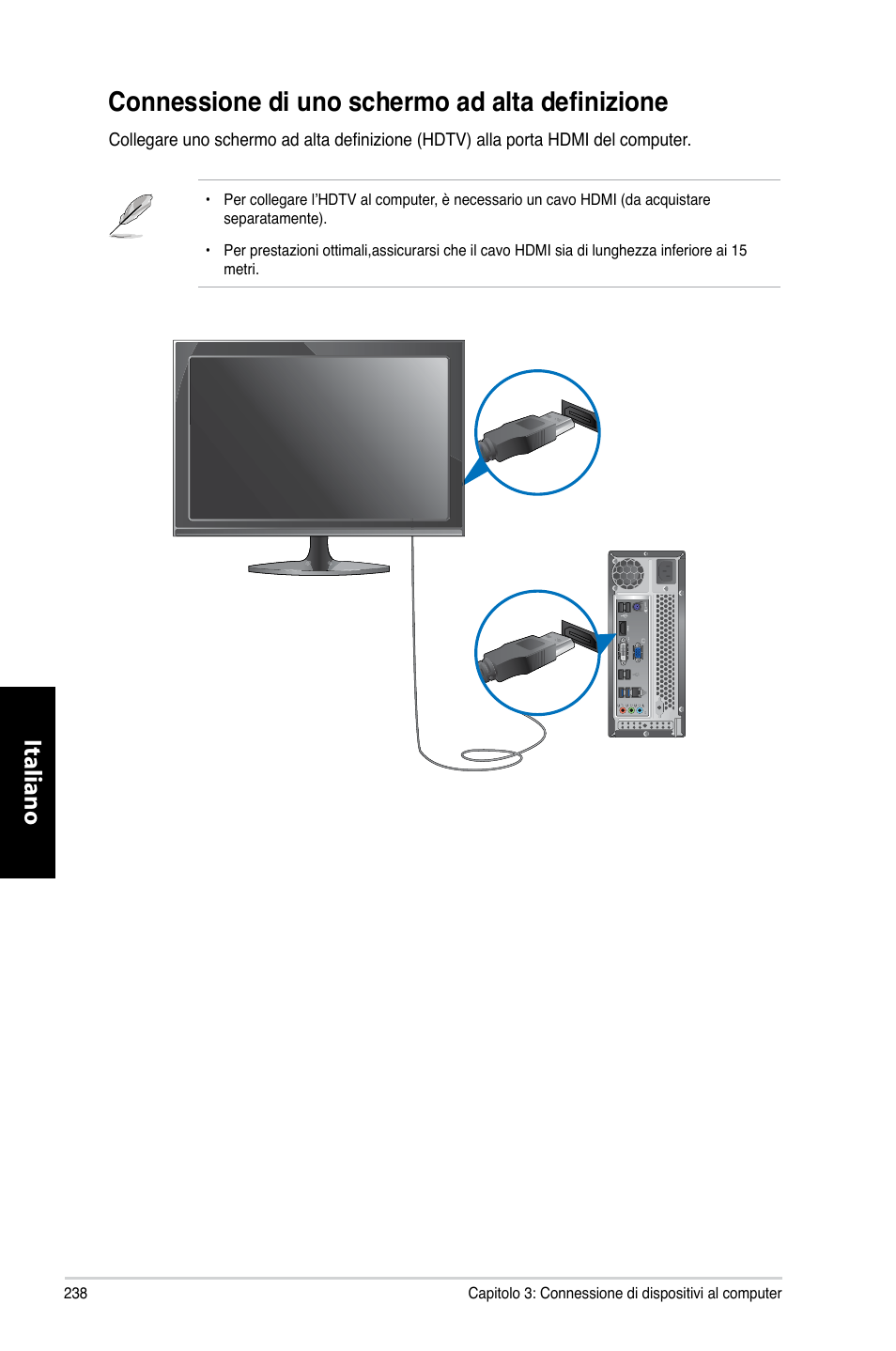 Connessione di uno schermo ad alta definizione, Italiano | Asus CP3130 User Manual | Page 240 / 480