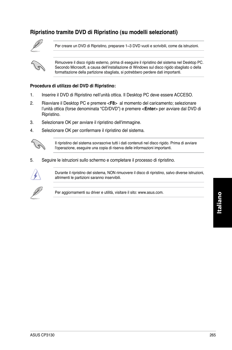 Italiano | Asus CP3130 User Manual | Page 267 / 480