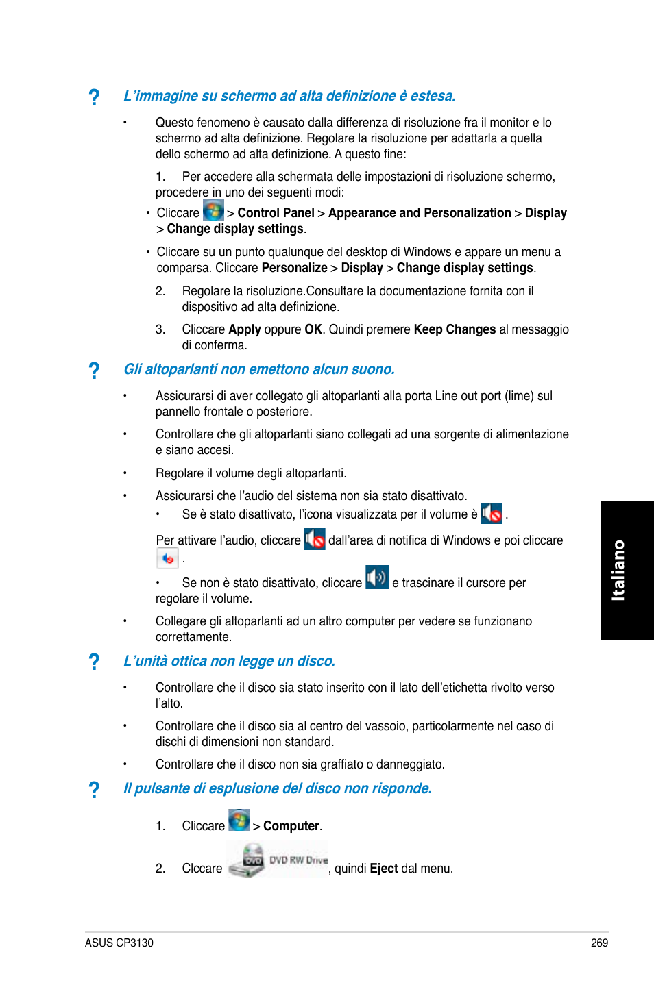 Italiano | Asus CP3130 User Manual | Page 271 / 480