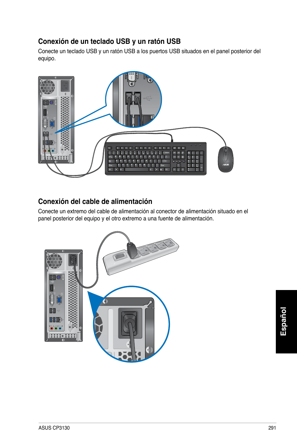 Español, Conexión.del.cable.de.alimentación | Asus CP3130 User Manual | Page 293 / 480