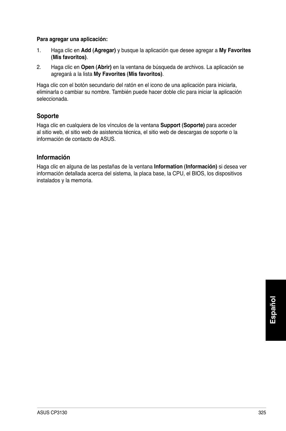 Español | Asus CP3130 User Manual | Page 327 / 480