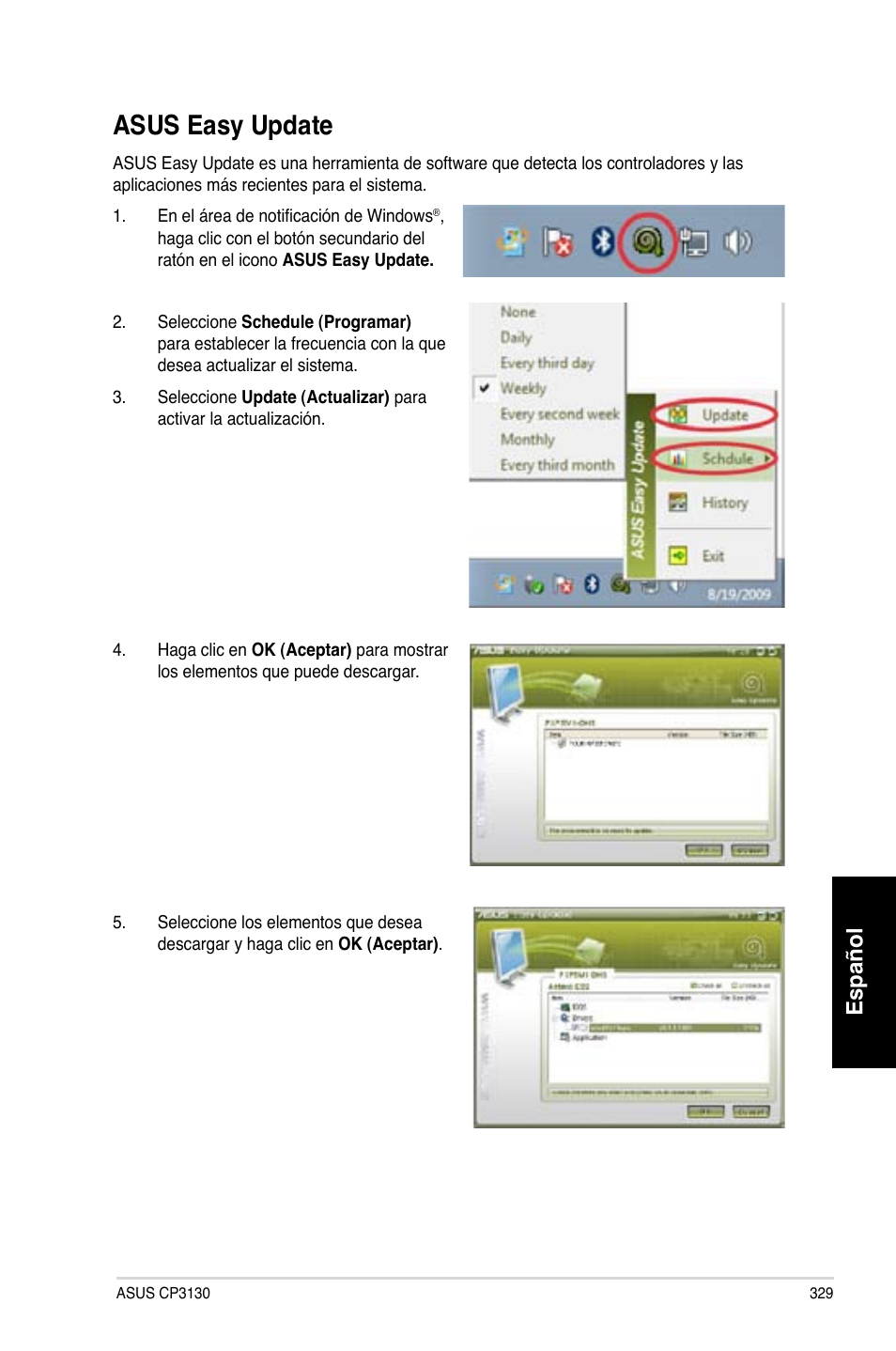 Asus easy update, Asus.easy.update, Español | Asus CP3130 User Manual | Page 331 / 480