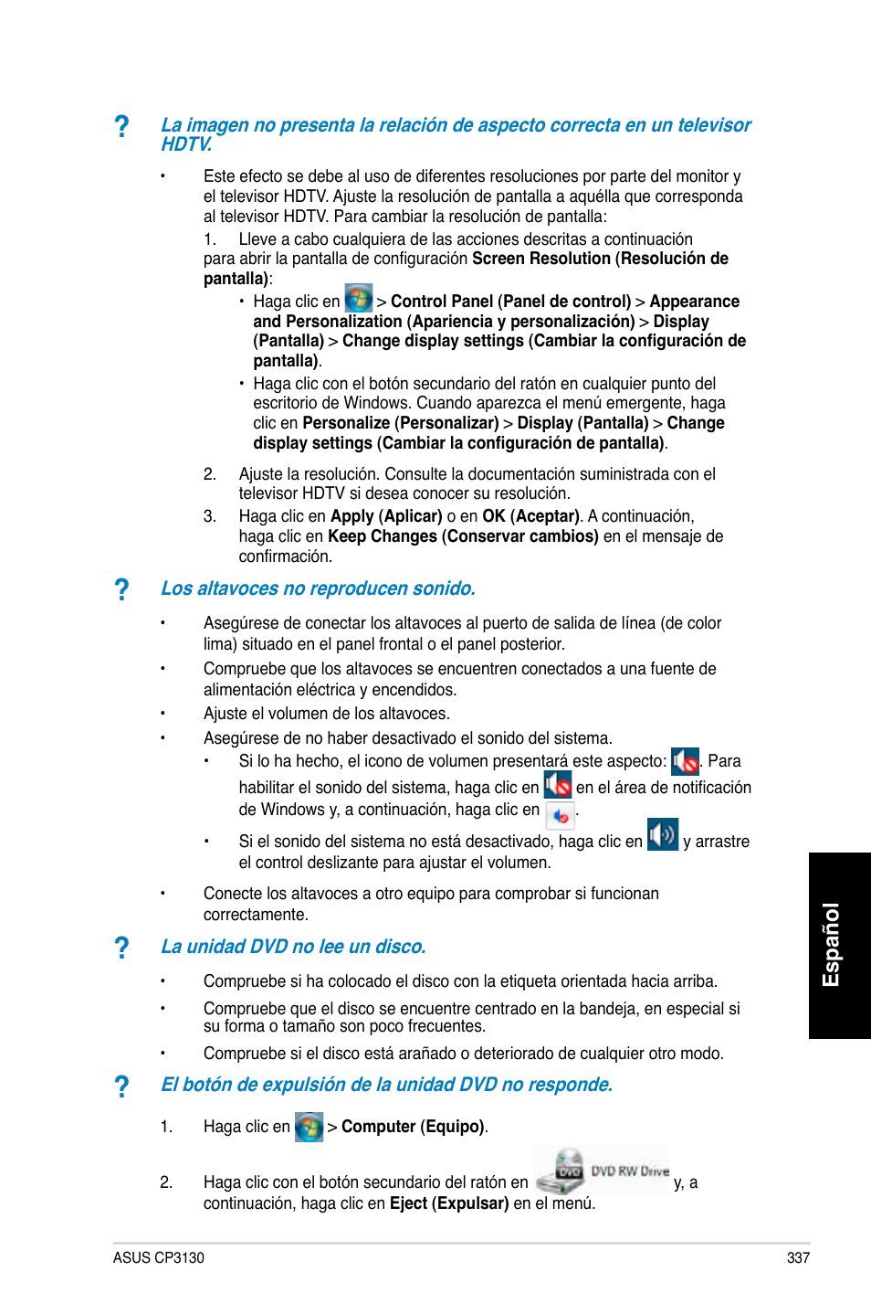 Español | Asus CP3130 User Manual | Page 339 / 480