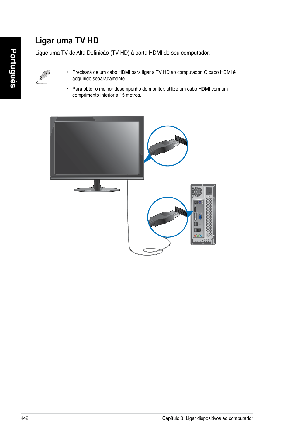 Ligar uma tv hd, Ligar.uma.tv.hd, Português | Asus CP3130 User Manual | Page 444 / 480