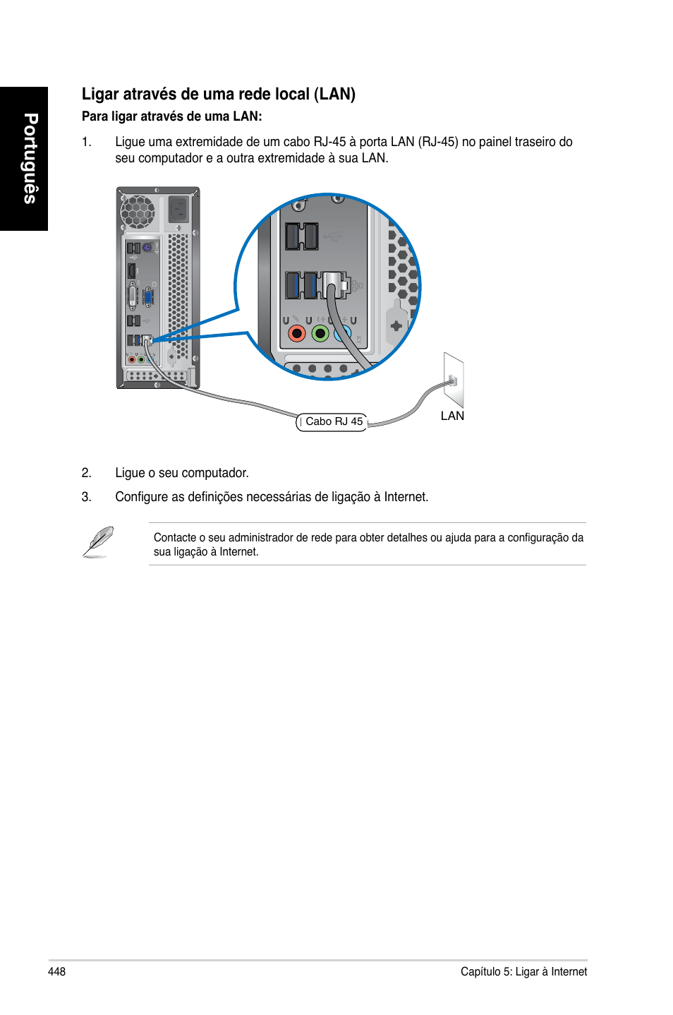 Português, Ligar.através.de.uma.rede.local.(lan) | Asus CP3130 User Manual | Page 450 / 480