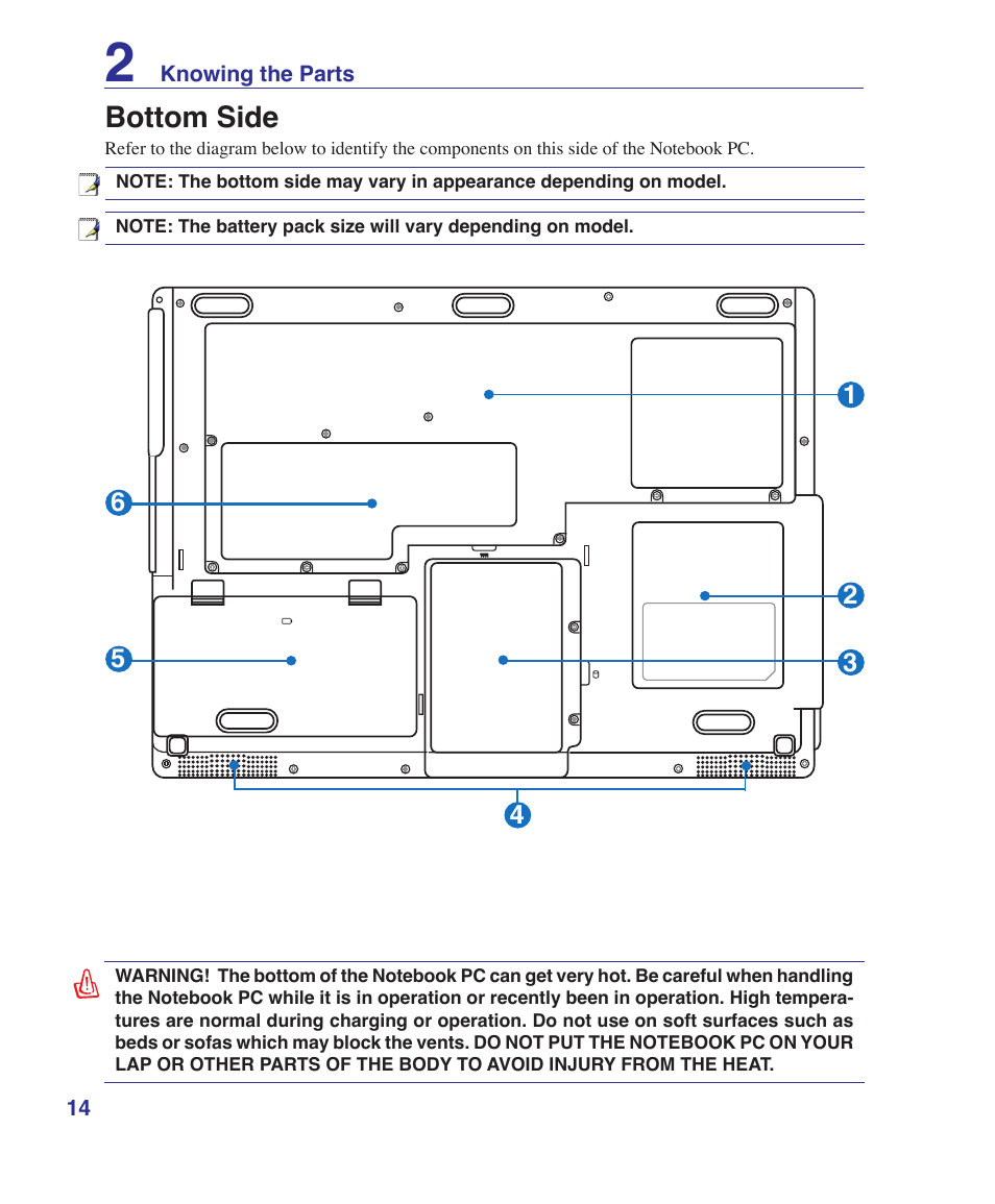 Bottom side | Asus T12Ug User Manual | Page 14 / 76