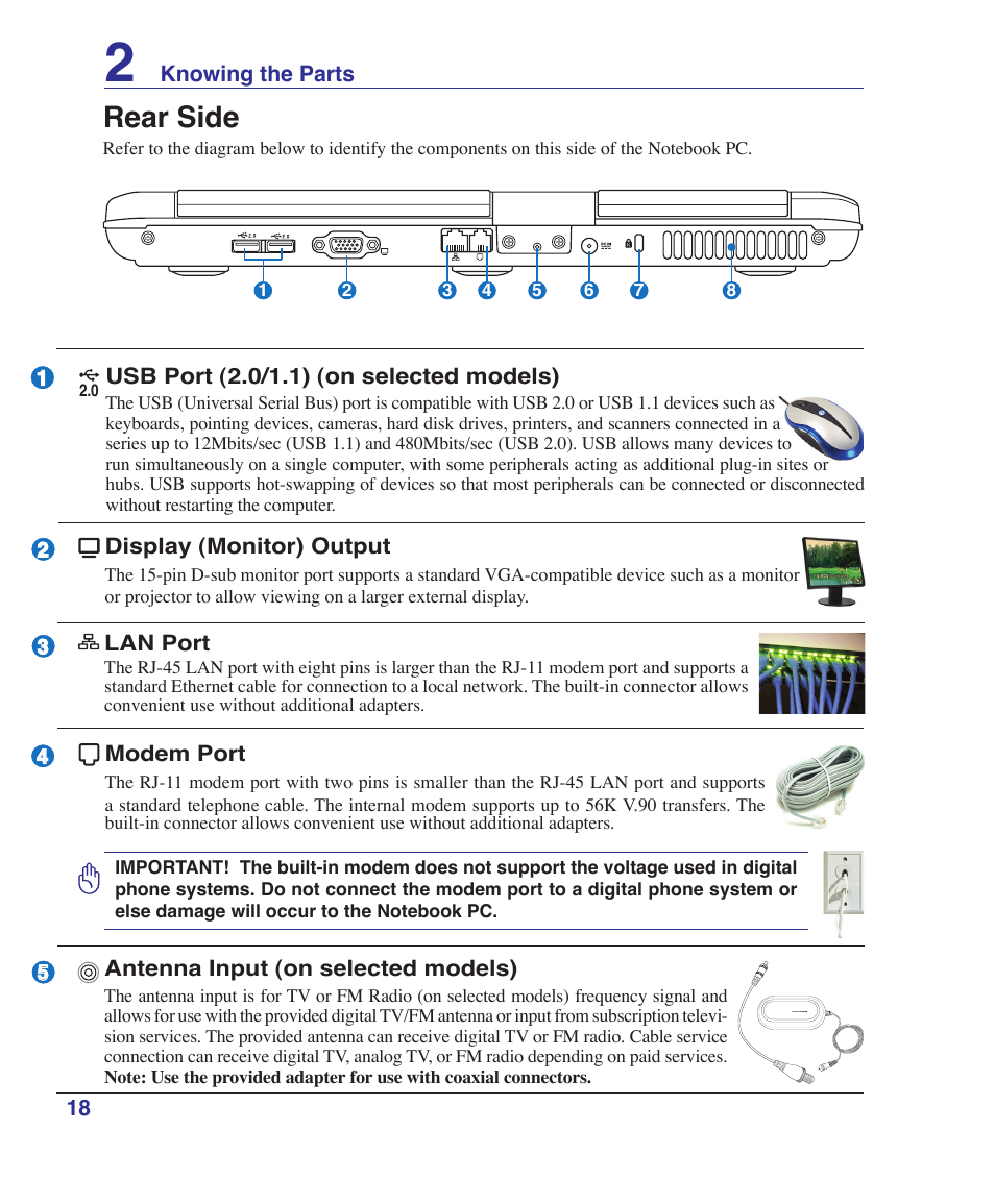 Rear side | Asus T12Ug User Manual | Page 18 / 76