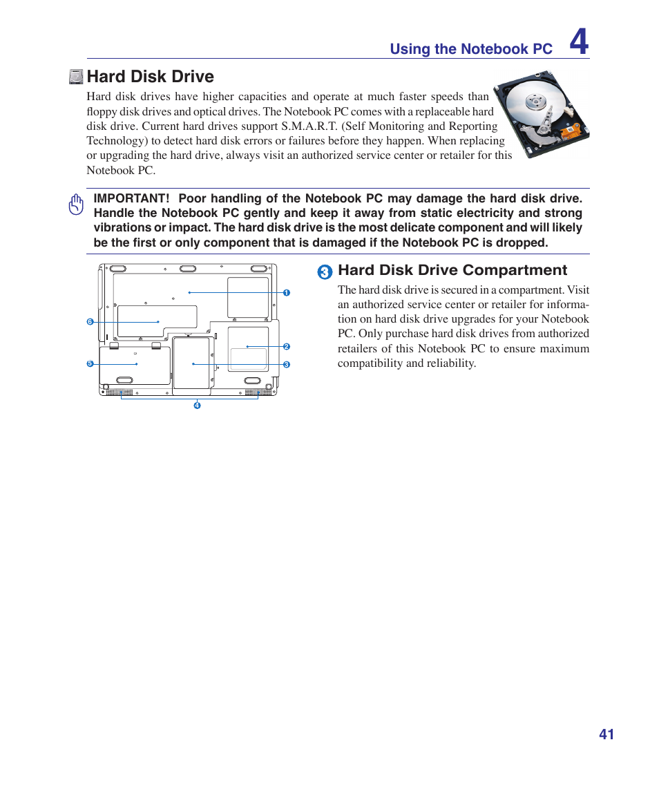 Hard disk drive, Hard disk drive compartment | Asus T12Ug User Manual | Page 41 / 76