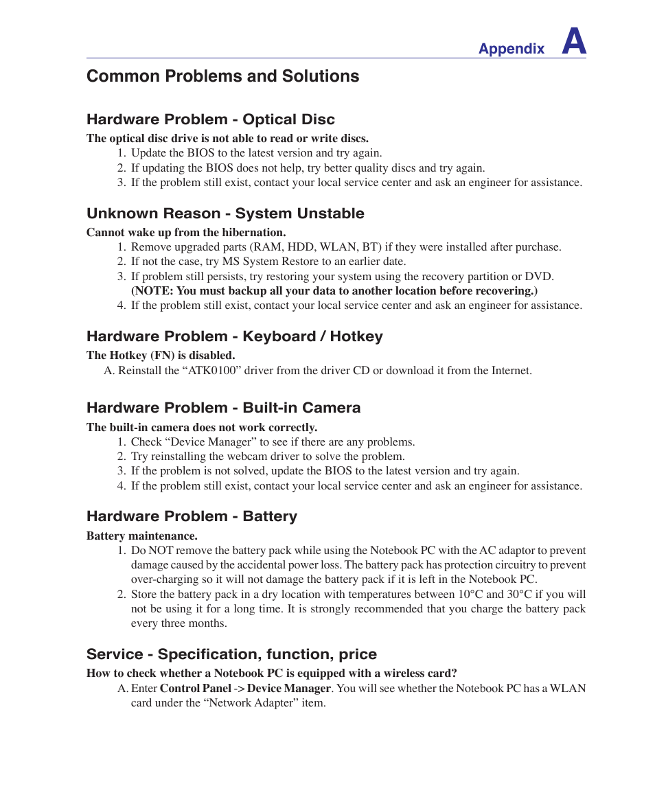 Common problems and solutions | Asus T12Ug User Manual | Page 57 / 76