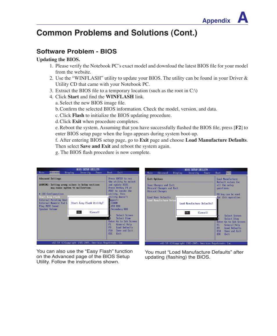 Common problems and solutions (cont.) | Asus T12Ug User Manual | Page 59 / 76
