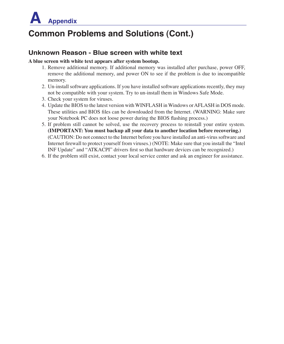 Common problems and solutions (cont.) | Asus T12Ug User Manual | Page 60 / 76