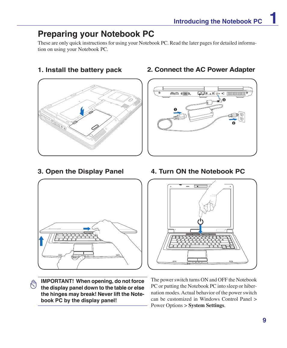 Preparing your notebook pc | Asus T12Ug User Manual | Page 9 / 76