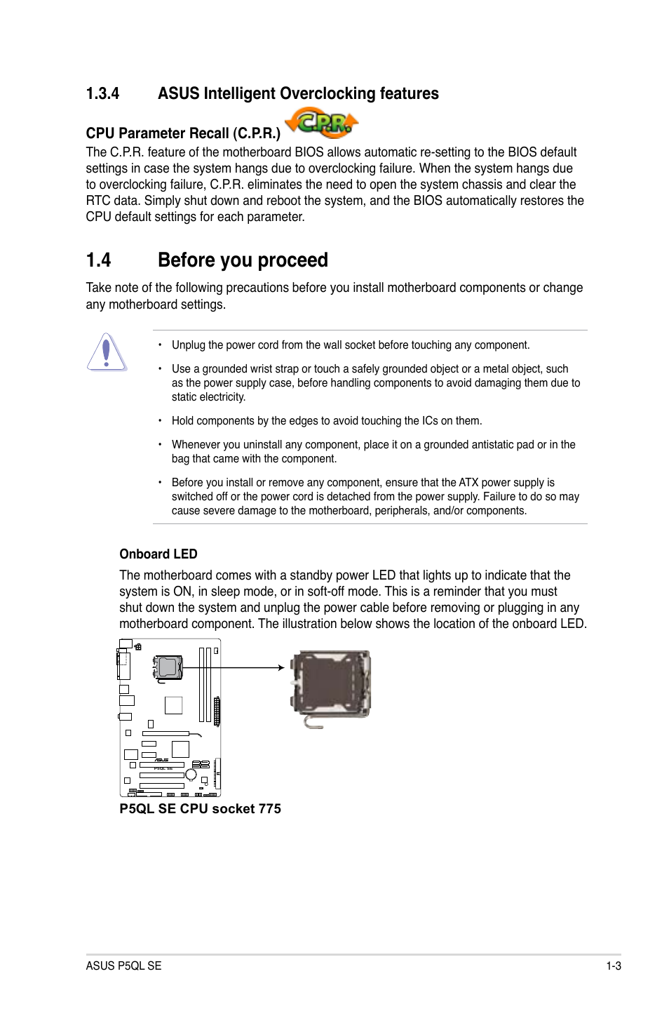 4 asus intelligent overclocking features, 4 before you proceed, Asus intelligent overclocking features -3 | Before.you.proceed -3, Before.you.proceed, Asus.intelligent.overclocking.features | Asus P5QL SE User Manual | Page 13 / 60