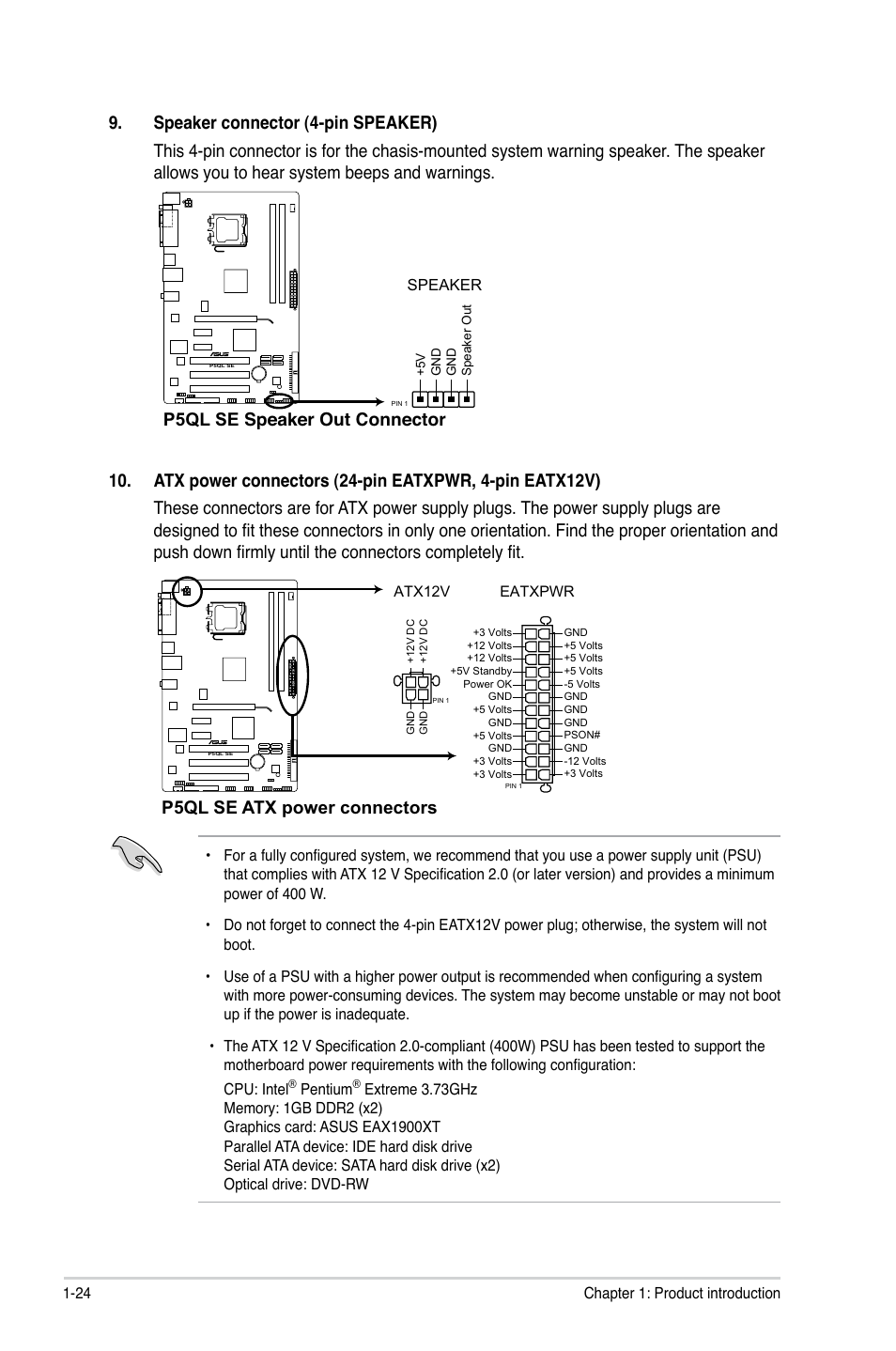 P5ql se atx power connectors | Asus P5QL SE User Manual | Page 34 / 60