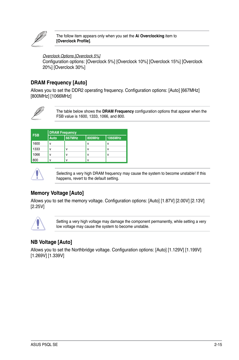 Dram.frequency.[auto, Nb.voltage.[auto | Asus P5QL SE User Manual | Page 51 / 60