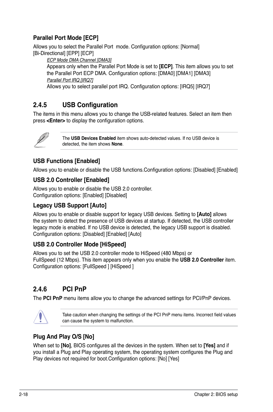 5 usb configuration, 6 pci pnp, Usb configuration -18 | Pci pnp -18, Pci.pnp | Asus P5QL SE User Manual | Page 54 / 60