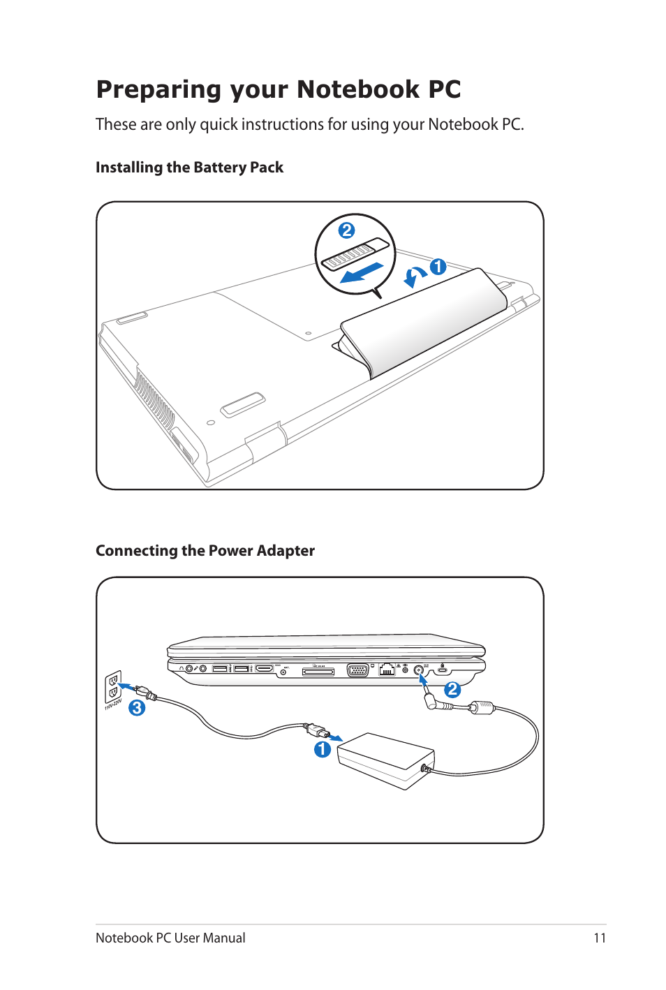 Preparing your notebook pc | Asus X7DSL User Manual | Page 11 / 120