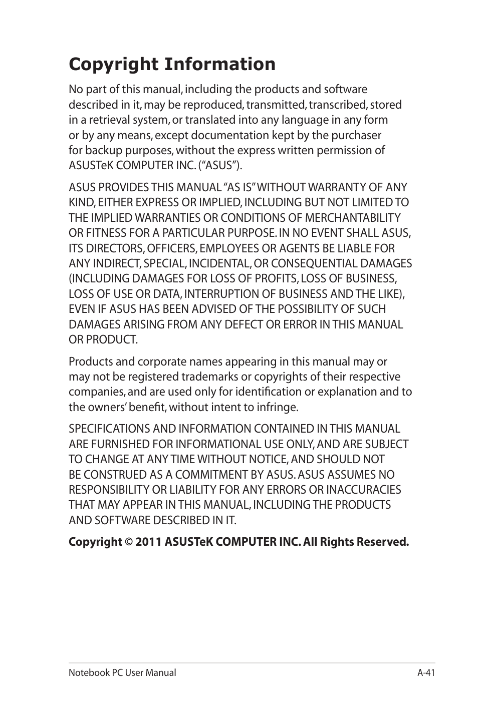 Copyright information | Asus X7DSL User Manual | Page 117 / 120