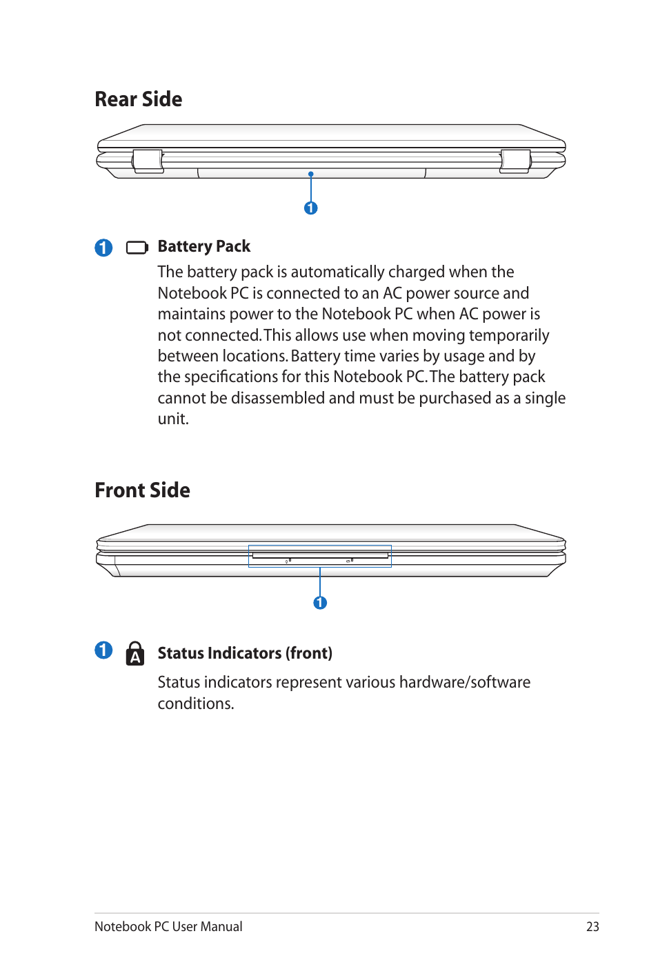 Rear side, Front side, Rear side front side | Asus X7DSL User Manual | Page 23 / 120