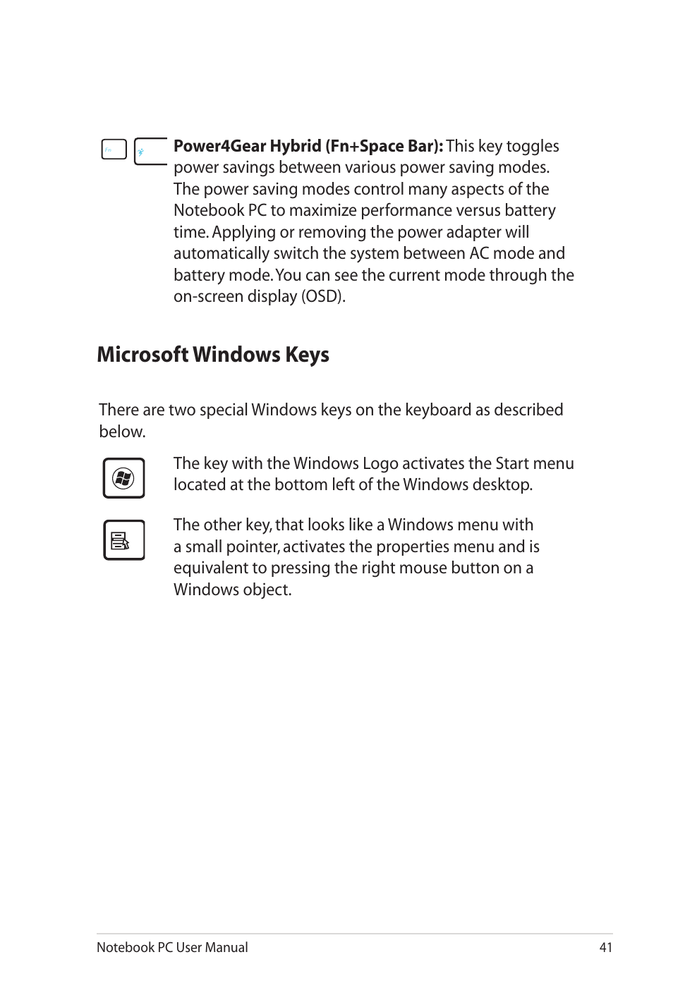 Microsoft windows keys | Asus X7DSL User Manual | Page 41 / 120