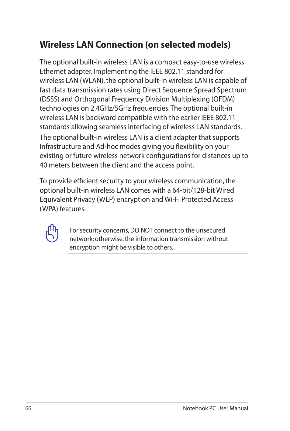 Wireless lan connection (on selected models) | Asus X7DSL User Manual | Page 66 / 120