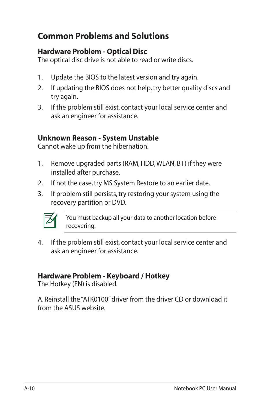 Common problems and solutions | Asus X7DSL User Manual | Page 86 / 120