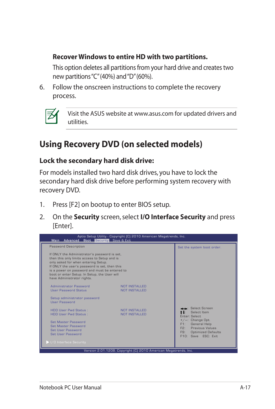 Using recovery dvd (on selected models) | Asus X7DSL User Manual | Page 93 / 120