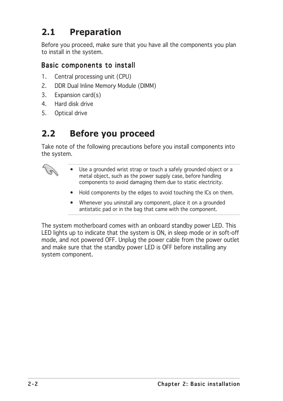 1 preparation, 2 before you proceed | Asus P3-PH4 User Manual | Page 18 / 96