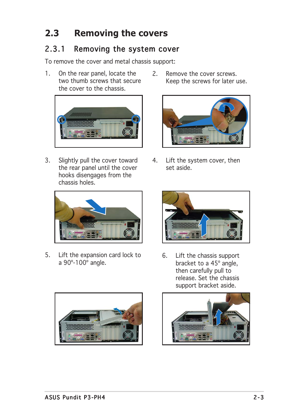 3 removing the covers | Asus P3-PH4 User Manual | Page 19 / 96