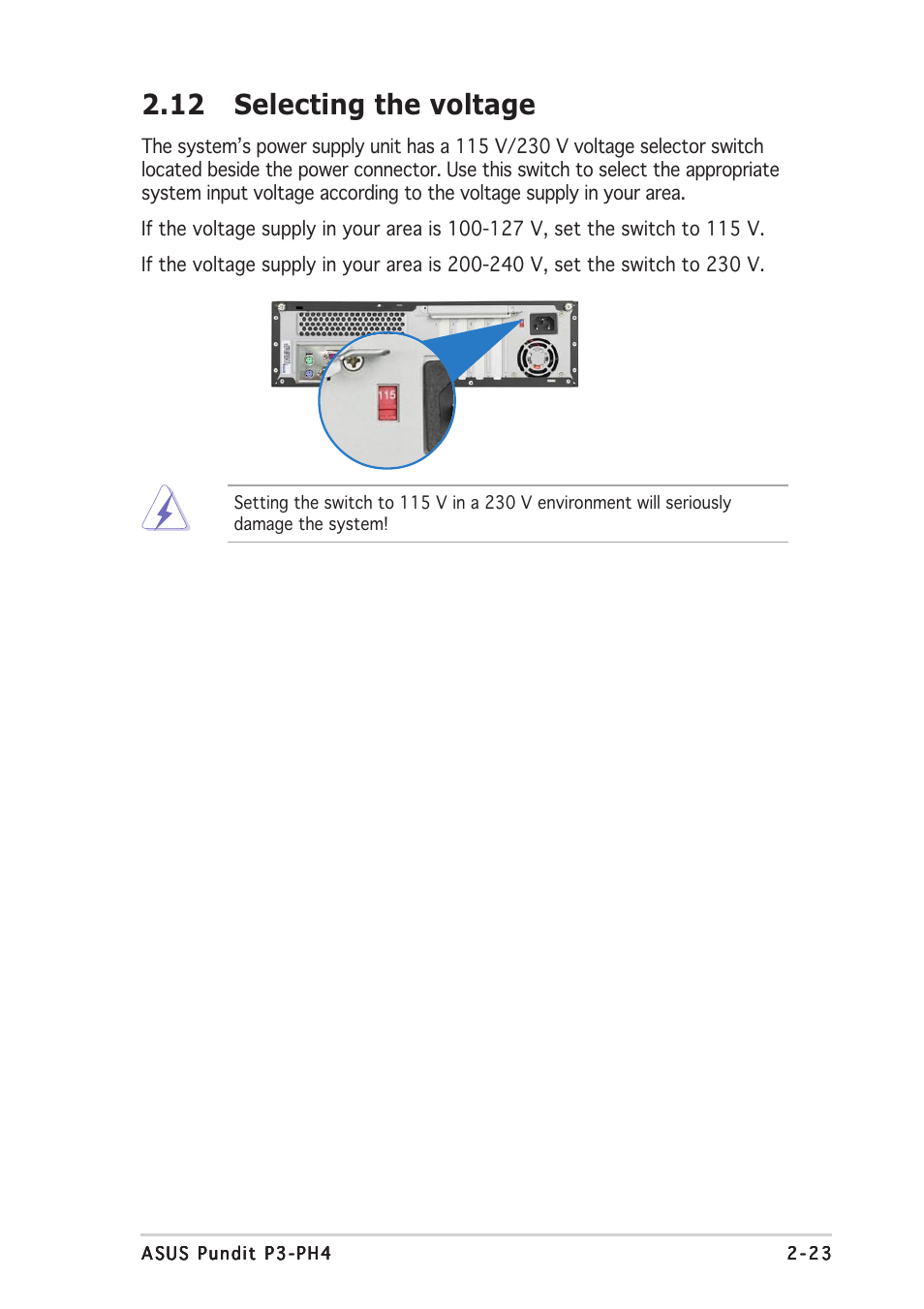 12 selecting the voltage | Asus P3-PH4 User Manual | Page 39 / 96