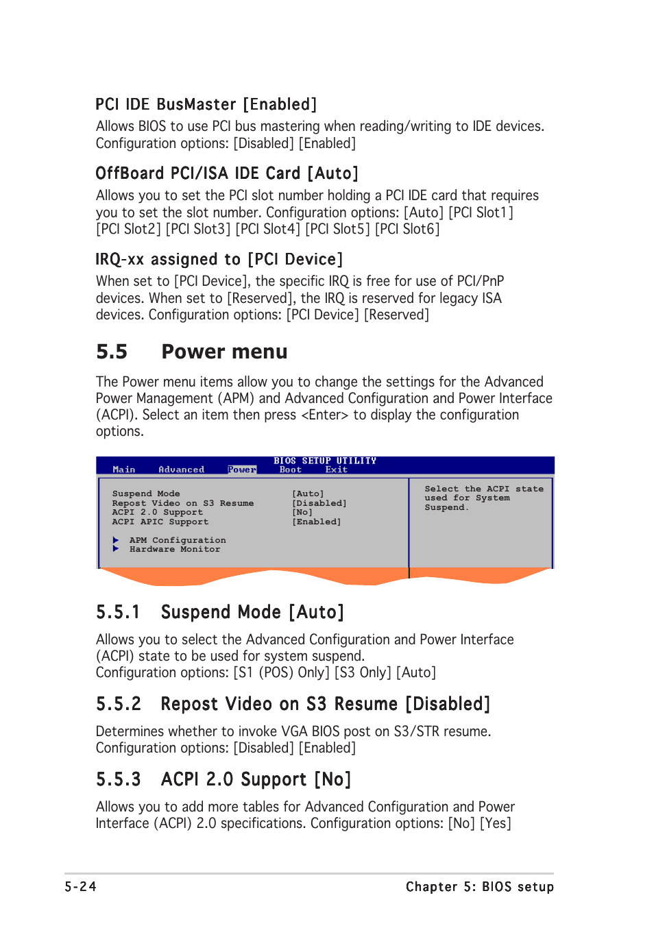 5 power menu | Asus P3-PH4 User Manual | Page 82 / 96