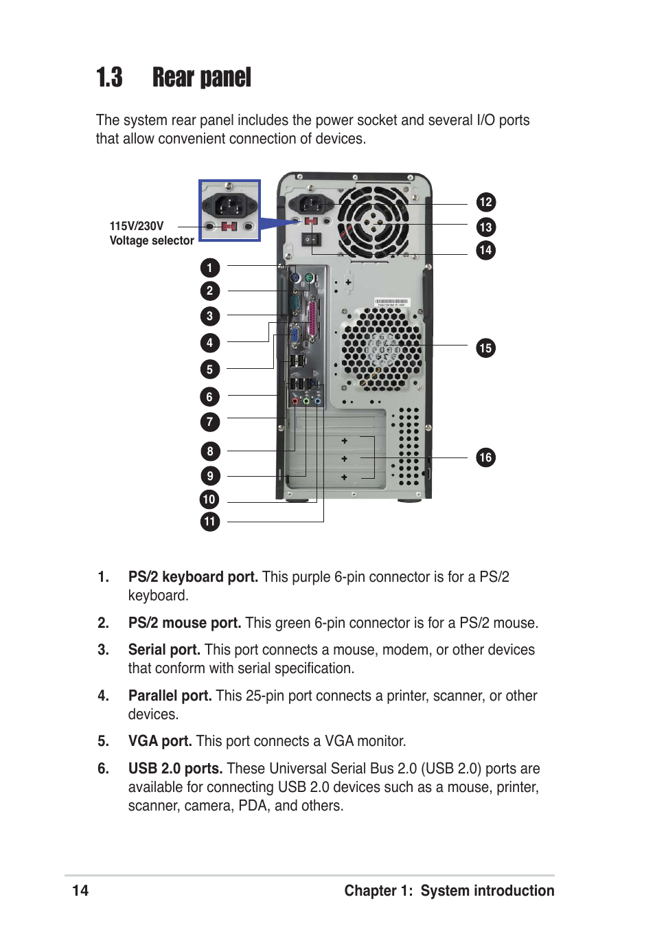 3 rear panel | Asus Vintage User Manual | Page 14 / 86