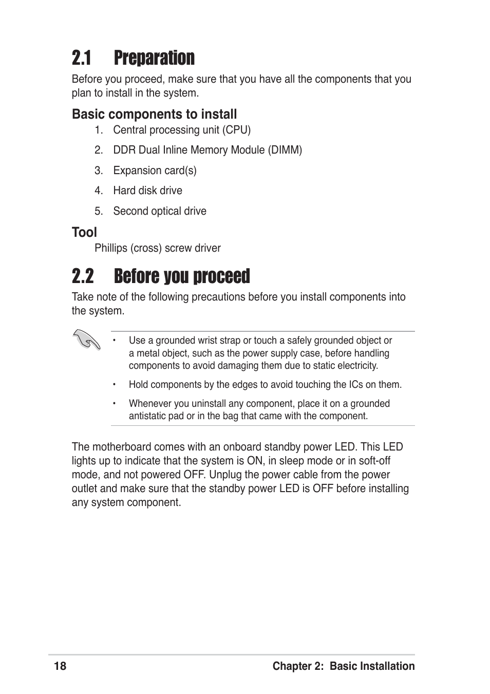 1 preparation, 2 before you proceed | Asus Vintage User Manual | Page 18 / 86