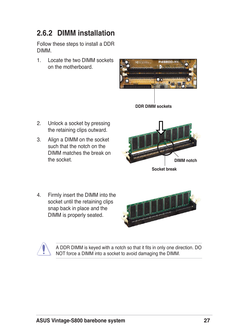 2 dimm installation | Asus Vintage User Manual | Page 27 / 86