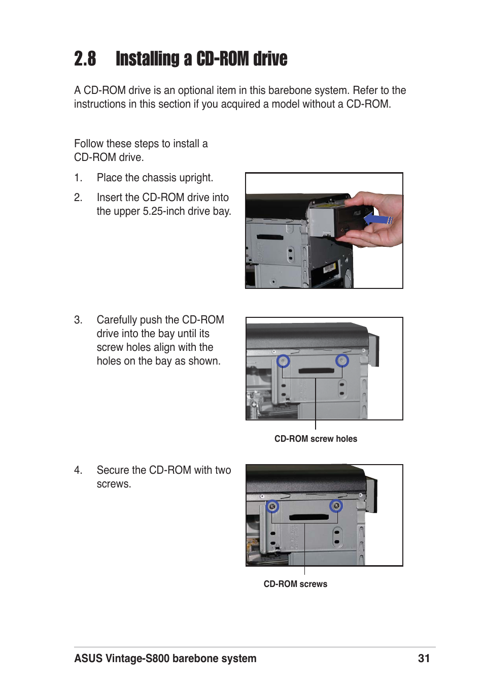 8 installing a cd-rom drive | Asus Vintage User Manual | Page 31 / 86