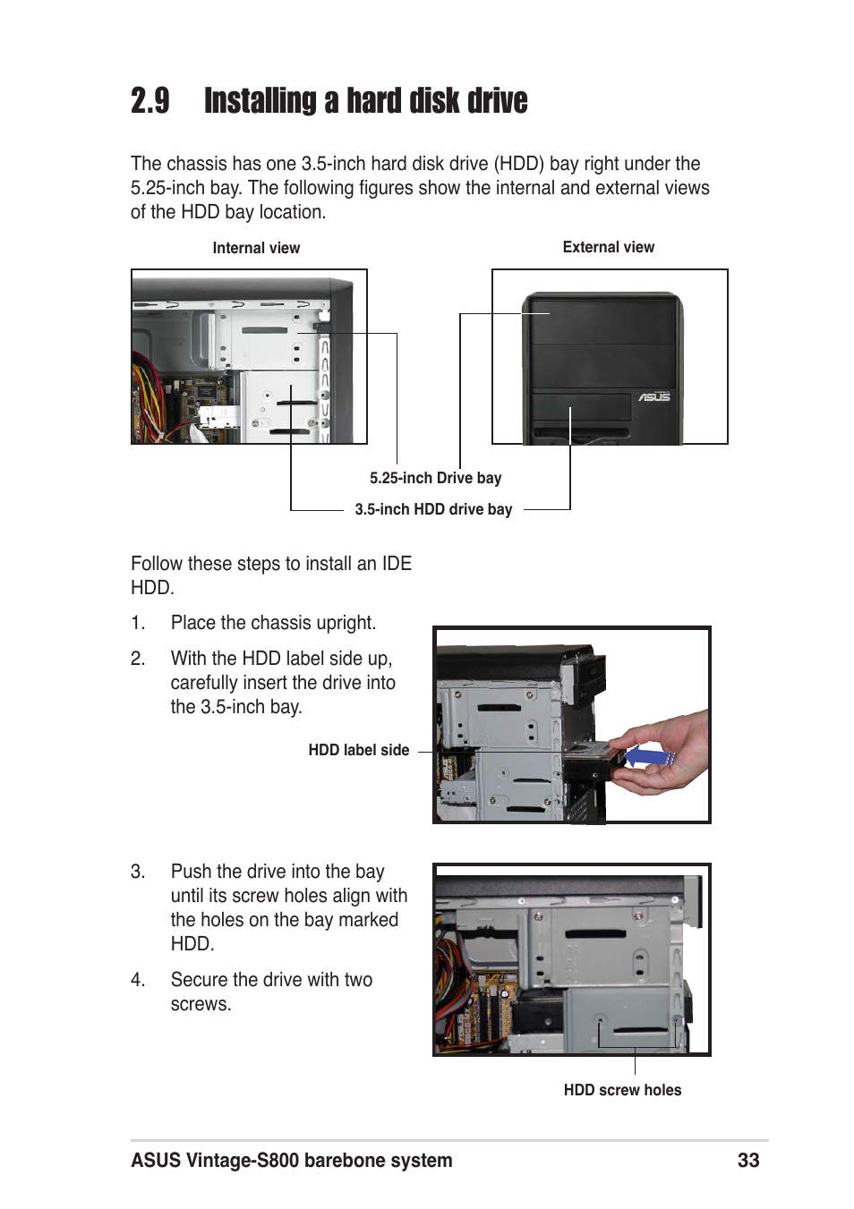 9 installing a hard disk drive | Asus Vintage User Manual | Page 33 / 86