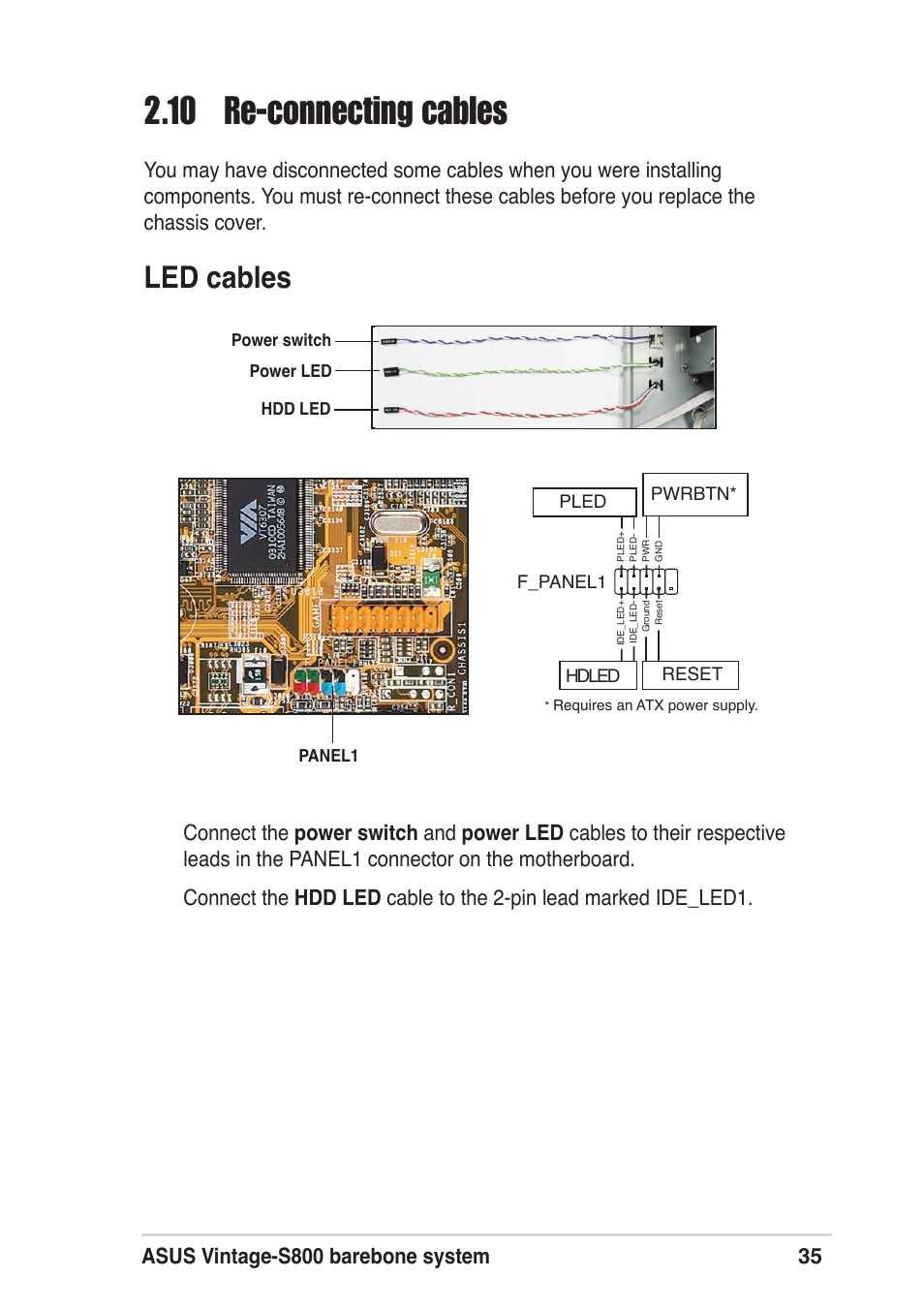 10 re-connecting cables, Led cables | Asus Vintage User Manual | Page 35 / 86