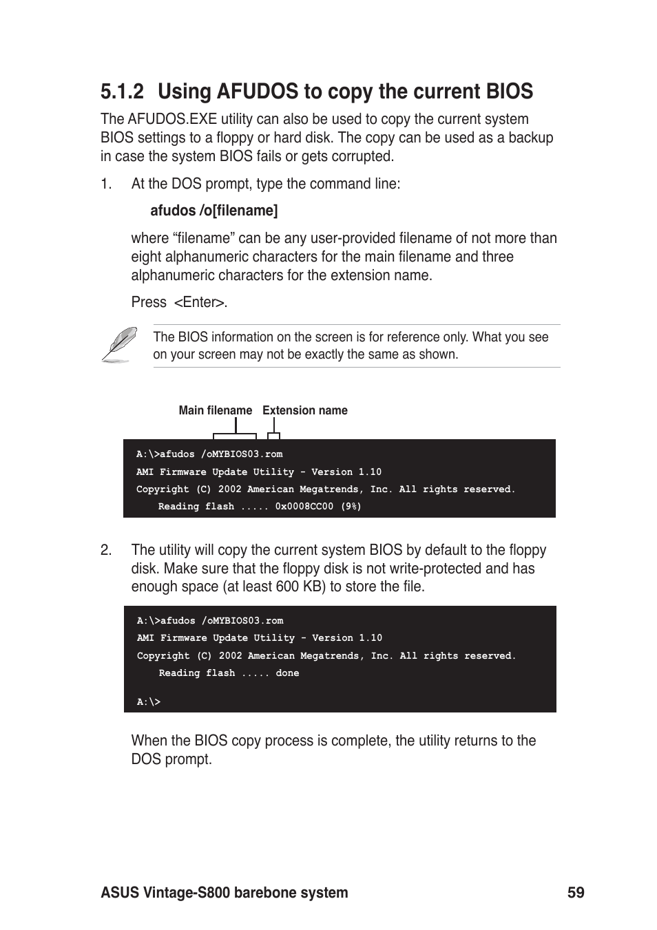 2 using afudos to copy the current bios | Asus Vintage User Manual | Page 59 / 86