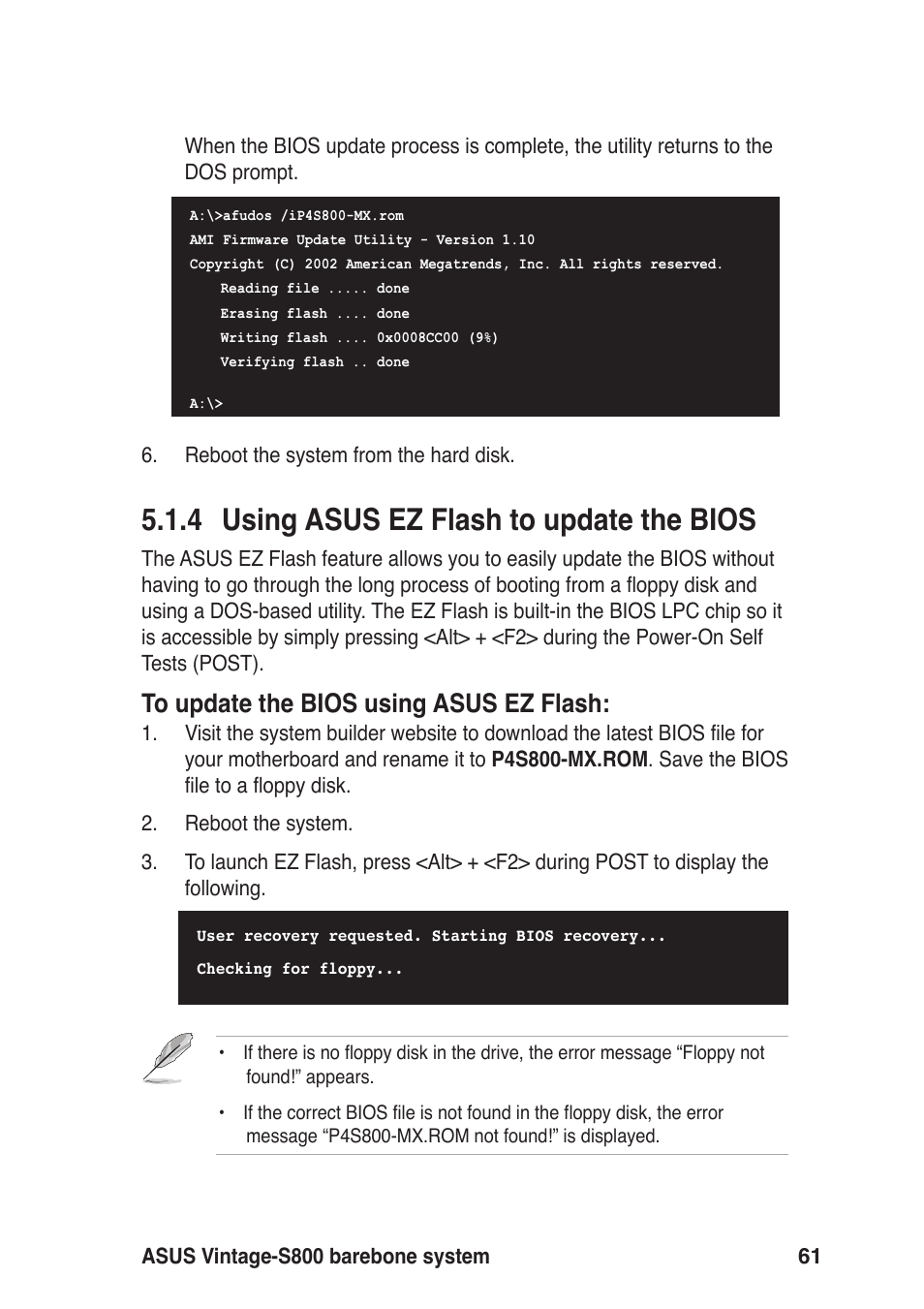 4 using asus ez flash to update the bios | Asus Vintage User Manual | Page 61 / 86