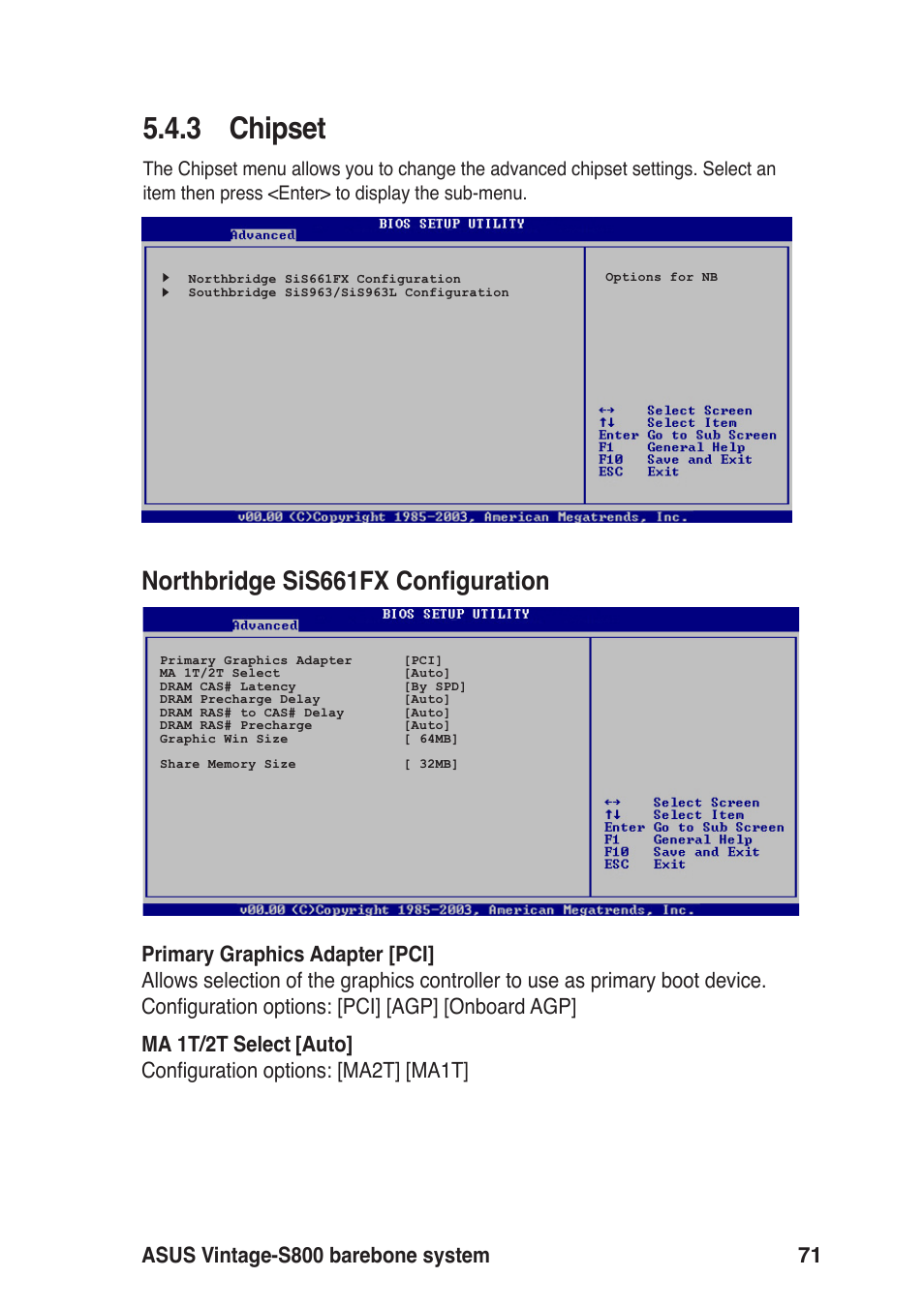 3 chipset, Northbridge sis661fx configuration | Asus Vintage User Manual | Page 71 / 86